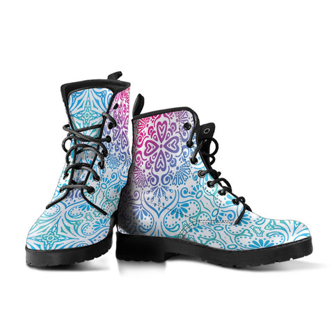 Image of Bohemian Rainbow, Vegan Leather Women's Boots, Lace-Up Boho Hippie Style, Mandala Ankle Design