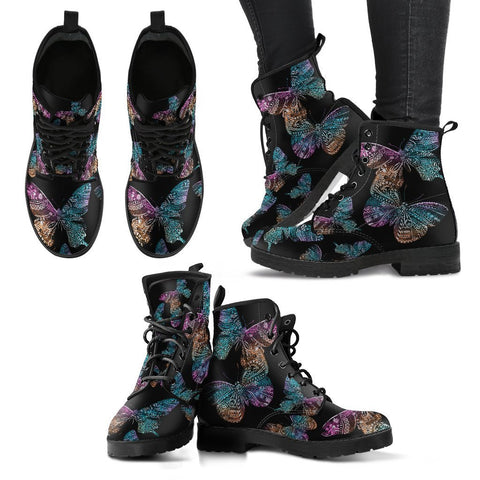 Image of Boho Butterfly Women's Leather Boots, Vegan Leather Ankle Boots, Handcrafted
