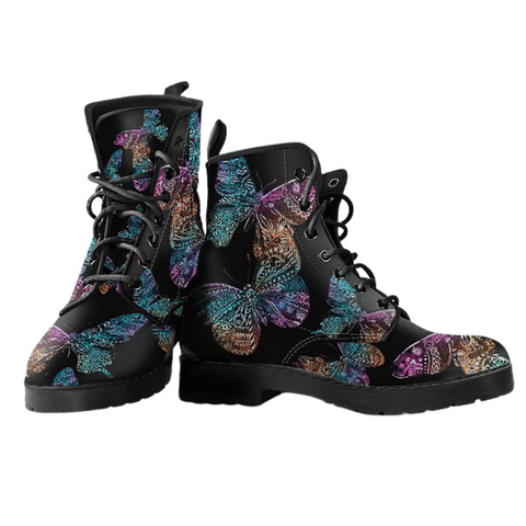 Image of Boho Butterfly Women's Leather Boots, Vegan Leather Ankle Boots, Handcrafted