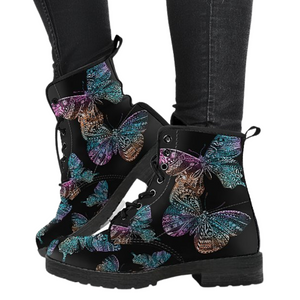 Boho Butterfly Women's Leather Boots, Vegan Leather Ankle Boots, Handcrafted