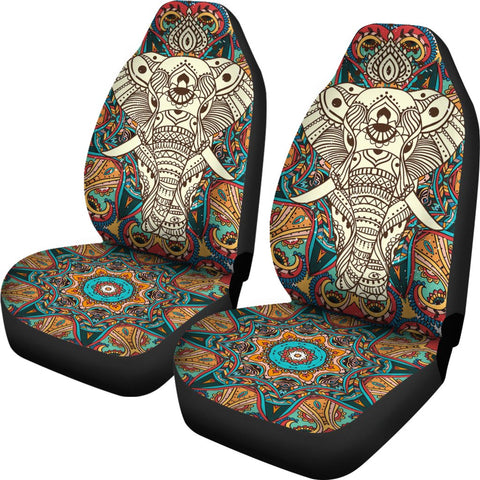 Image of Boho Elephant Mandala Colorful Car Seat Covers,Car Seat Covers Pair,Car Seat Protector,Car Accessory,Front Seat Covers,Seat Cover for Car