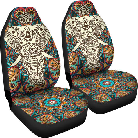 Image of Boho Elephant Mandala Colorful Car Seat Covers,Car Seat Covers Pair,Car Seat Protector,Car Accessory,Front Seat Covers,Seat Cover for Car