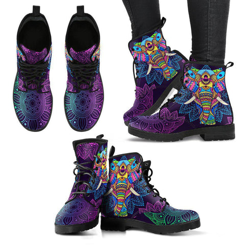 Image of Colorful Elephant Mandalas Women's Vegan Leather Boots, Fashion Shoes,