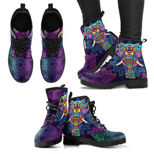 Colorful Elephant Mandalas Women's Vegan Leather Boots, Fashion Shoes,
