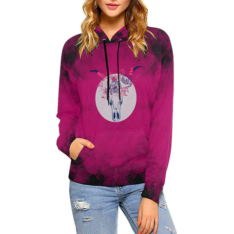 Image of Boho Gypsy Symbol Pink Womens Hoodie, Bright Colorful, Floral, Handmade,Floral Hippie