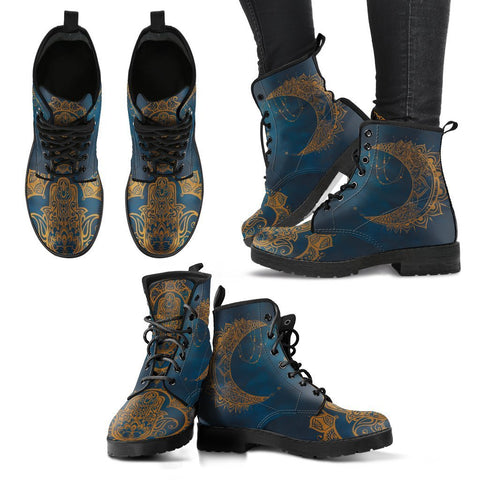 Image of Moon Mandala Inspired: Handcrafted Women's Vegan Leather Boots, Stylish Lace Up