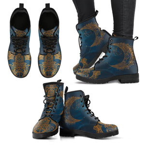 Moon Mandala Inspired: Handcrafted Women's Vegan Leather Boots, Stylish Lace Up