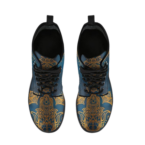 Image of Moon Mandala Inspired: Handcrafted Women's Vegan Leather Boots, Stylish Lace Up