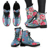 Blue Floral Flowers Boots Womens Leather Boots, Vegan Leather, Boots,