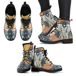 Elephant Mandala Women’s Leather Boots , Vegan Cosmos Sky Galaxy Design