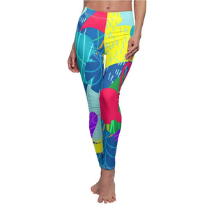 Bright Colorful Flamingo Multicolored Women's Cut & Sew Casual Leggings, Yoga