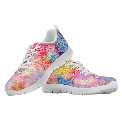 Image of Bright Colorful Tie Dye Mandala Womens Sneakers, Top Shoes,Running Low Top Shoes, Athletic Sneakers,Kicks Sports Wear, Shoes