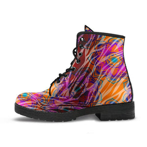 Orange Pink Mandala Women’s Vegan Leather Rain Boots , Hippie