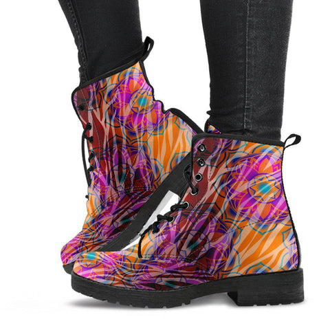 Image of Orange Pink Mandala Women’s Vegan Leather Rain Boots , Hippie