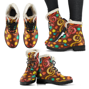 Brown Colorful Notes Classic Boot, Custom Boots,Boho Chic boots,Spiritual Combat Style Boots, Rain Boots,Hippie,Combat Style Boots