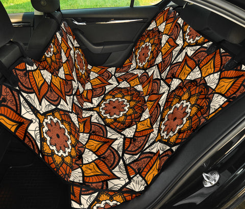 Image of Brown Mandala Pattern Car Seat Covers, Abstract Art Inspired Backseat Pet