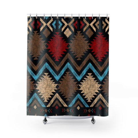 Image of Brown Multicolored Tribal Aztec Print Shower Curtains, Water Proof Bath Decor |
