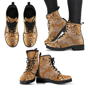 Paisley Mandala Women's Vegan Leather Ankle Boots, Fashionable Lace,Up Boots,