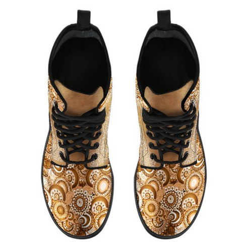 Image of Paisley Mandala Women's Vegan Leather Ankle Boots, Fashionable Lace,Up Boots,