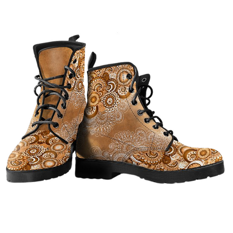 Image of Paisley Mandala Women's Vegan Leather Ankle Boots, Fashionable Lace,Up Boots,