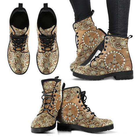 Image of Mandala Design Women's Vegan Leather Boots, Premium Handcrafted Footwear, Retro
