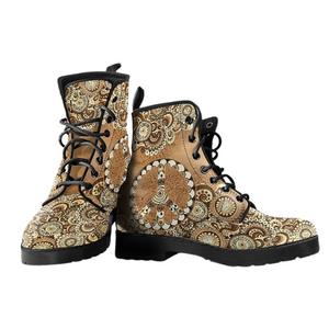 Mandala Design Women's Vegan Leather Boots, Premium Handcrafted Footwear, Retro