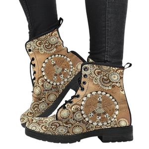 Mandala Design Women's Vegan Leather Boots, Premium Handcrafted Footwear, Retro