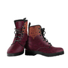 Women's Burgundy Chakra Mandalas Vegan Leather Boots , Handcrafted Ankle Boots ,