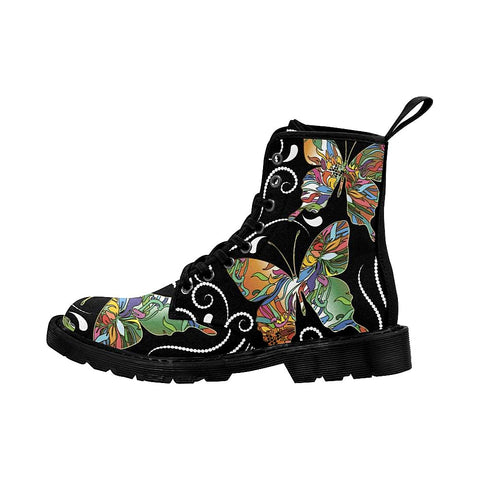 Image of Butterflies Seamless Pattern Black And White Womens Lolita Combat Boots,Hand Crafted
