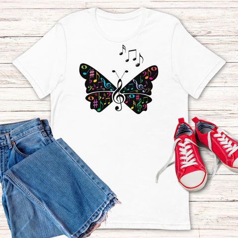 Image of Butterfly Musical Notes Unisex T,Shirt, Mens, Womens, Short Sleeve Shirt,