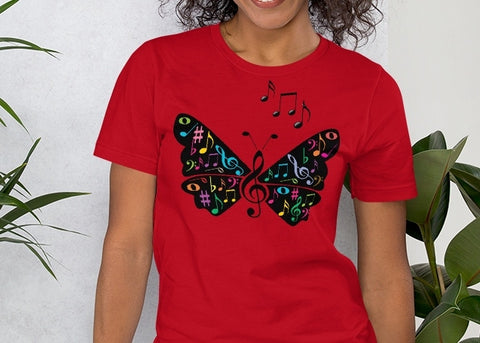 Image of Butterfly Musical Notes Unisex T,Shirt, Mens, Womens, Short Sleeve Shirt,