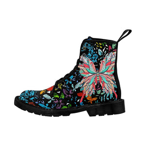 Butterfly Ornament Black Womens Boots Combat Style Boots, Rain Boots,Hippie,Combat Style Boots