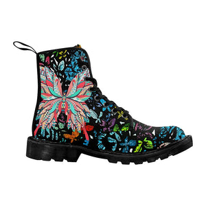 Butterfly Ornament Black Womens Boots Combat Style Boots, Rain Boots,Hippie,Combat Style Boots