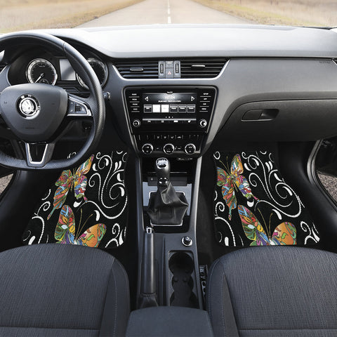Image of Butterfly Pattern Mandala Car Mats Back/Front, Floor Mats Set, Car Accessories