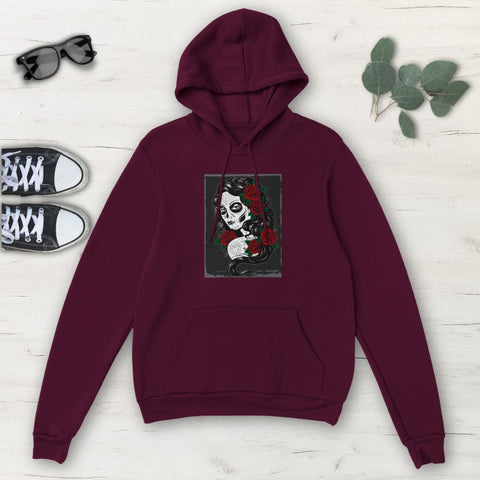 Image of Calavera Rose Woman Day Of The Dead Classic Unisex Pullover Hoodie, Mens,