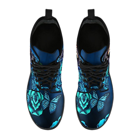 Image of Calavera Turquoise Women's Leather Boots, Vegan Boots, Cosmos Sky