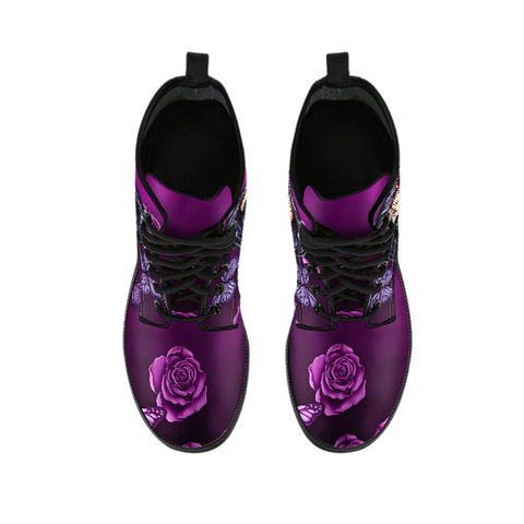 Image of Rose Calavera, Hand,Crafted Vegan Leather Boots for Women, Hippie Streetwear,