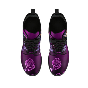 Rose Calavera, Hand,Crafted Vegan Leather Boots for Women, Hippie Streetwear,