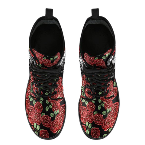 Image of Calavera Roses, Vegan Leather Women's Boots, Winter and Rain Resistant,