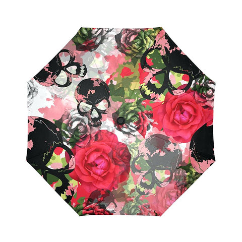 Image of Camo Background with Flowers Skulls Auto-Foldable Umbrella (Model U04)