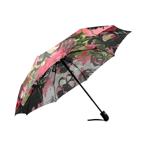 Image of Camo Background with Flowers Skulls Auto-Foldable Umbrella (Model U04)