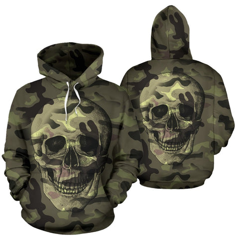 Image of Camouflage Skull Hippie Hoodie,Custom Hoodie, Floral, Fashion Wear,Fashion Clothes,Handmade Hoodie,Floral,Pullover Hoodie