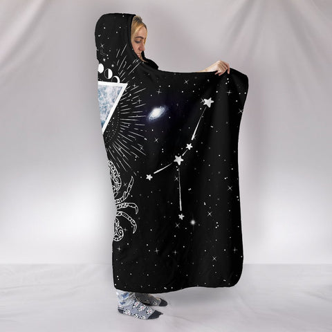 Image of Cancer Zodiac Chart Hooded blanket,Blanket with Hood,Soft Blanket,Hippie Hooded Blanket,Sherpa Blanket,Bright Colorful, Colorful Throw
