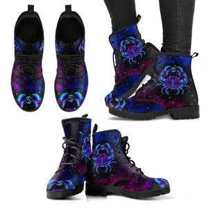 Women’s Vegan Leather Boots , Cancer Zodiac Sign Astrology , Cosmos Sky