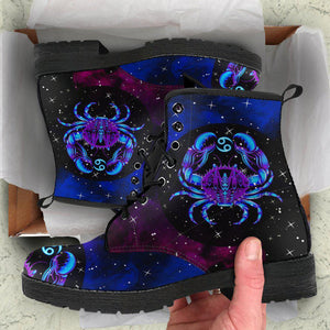 Women’s Vegan Leather Boots , Cancer Zodiac Sign Astrology , Cosmos Sky
