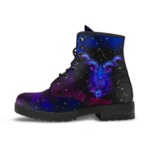 Capricorn Zodiac Sign Astrology Women’s Multi,Colored Vegan Leather Combat Boots