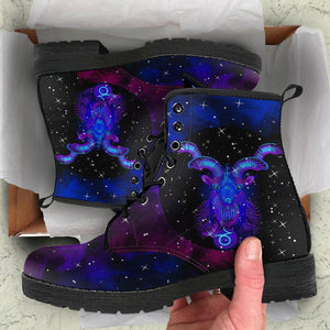 Capricorn Zodiac Sign Astrology Women’s Multi,Colored Vegan Leather Combat Boots