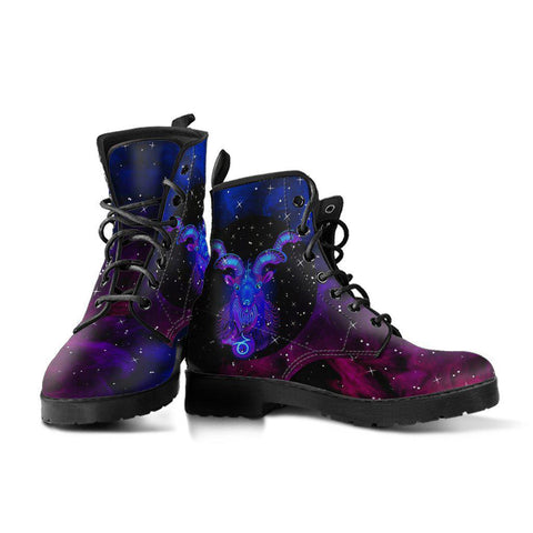 Image of Capricorn Zodiac Sign Astrology Women’s Multi,Colored Vegan Leather Combat Boots