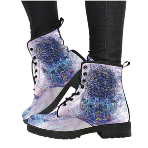 Handmade Sacred Geometry Dreamcatcher Chakra Women’s Vegan Leather Rain Boots - Hippie Crafted Footwear for All Seasons