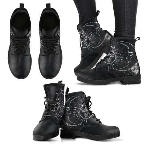 Image of Black Sun Moon Mandala Women's Vegan Leather Boots, Rain